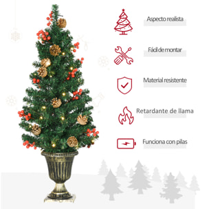 HOMCOM Conjunto de Árbol de Navidad de Entrada 4 Piezas Adornos Navideños con 2 Árboles de Navidad Guirnalda y Corona con Luces LED Blanco Cálido Bayas Rojas 40x40x90 cm Verde