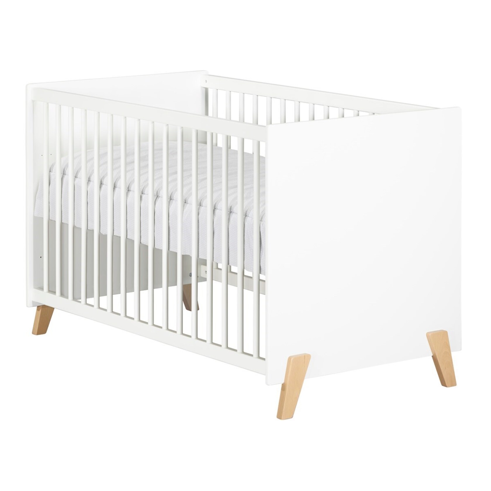 Lit bébé 120 x 60 sur pieds en bois blanc