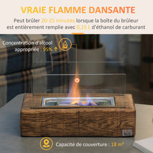 Cheminée portable à poser bioéthanol avec réservoir 0,15 L couverture 18 m² - design bûche de bois - dim. 33L x 16l x 18H cm