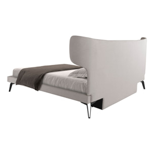 Cama Angel Cerdá de matrimonio con cabecero y estructura en tela gris claro y patas de acero inoxidable en epoxi negro 233x213x112cm