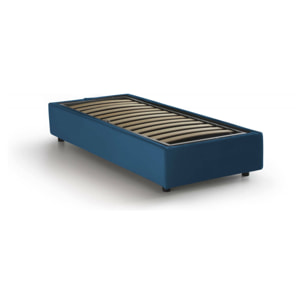 Letto singolo Caterina, Letto contenitore con rivestimento in tessuto, 100% Made in Italy, Apertura frontale, adatto per materasso Cm 80x200, Blu