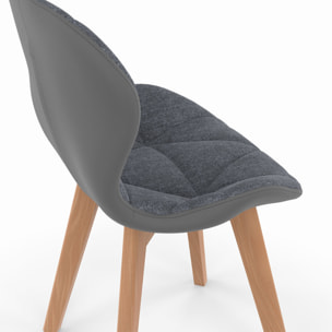 Chaises Gladys en tissu et pieds bois - Gris