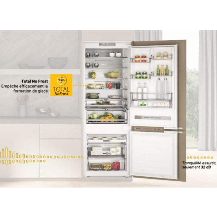 Réfrigérateur combiné encastrable WHIRLPOOL WHSP70T232P Supreme Silence 70cm Auto