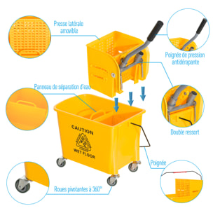 Chariot de nettoyage lavage seau de ménage 20 L avec essoreur et séparateur eau sale propre jaune