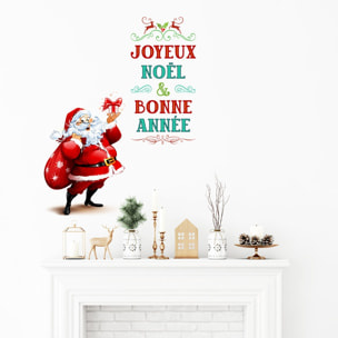 Sticker Noël père noël joyeux noël et bonne année - Autocollants stickers adhésifs noël - décoration fêtes