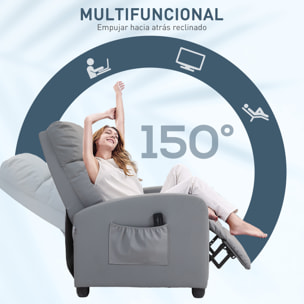 Sillón de Masaje Sillón Relax Reclinable con Mando a Distancia 2 Zonas de Masaje 8 Programas 5 Niveles de Intensidad 1 Bolsillo Lateral y Temporizador Tapizado en PU 68x88x98 cm Gris Claro