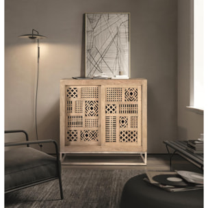 Cómoda de Madera de Mango 90 Cm Estilo Boho Tallado