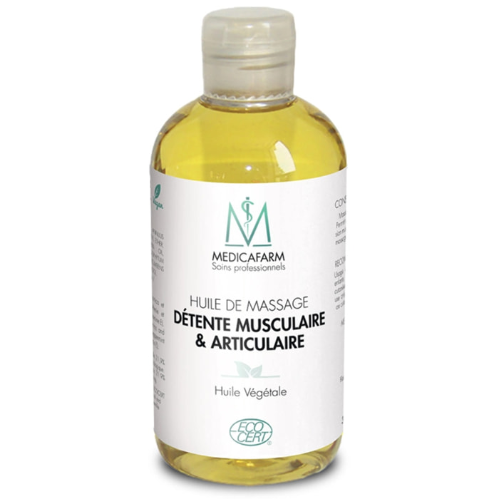 MEDICAFARM - Huile de massage détente musculaire & articulaire - Contribue à soulager les douleurs articulaires & musculaires - Certifiée ECOCERT - Flacon 250 ml