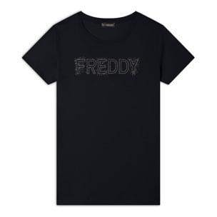 T-Shirt in jersey modal con Logo Strass