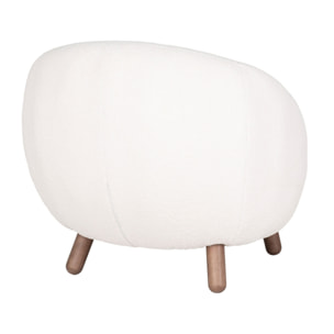 Nayeli - fauteuil avec pieds en bois d'hévéa - en tissu bouclette - Blanc