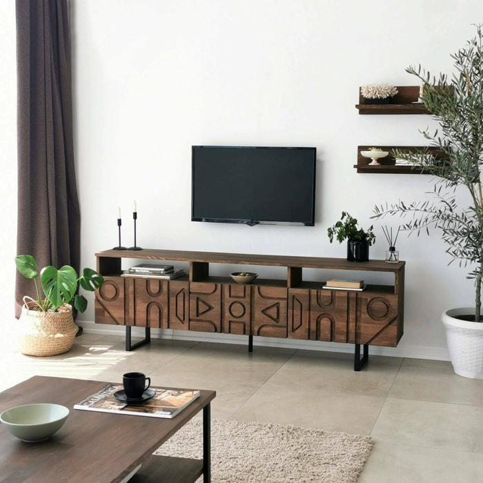 Mobile porta TV Barete, Credenza da soggiorno, Armadio basso per TV, Base parete attrezzata, 170x30h40 cm, Noce