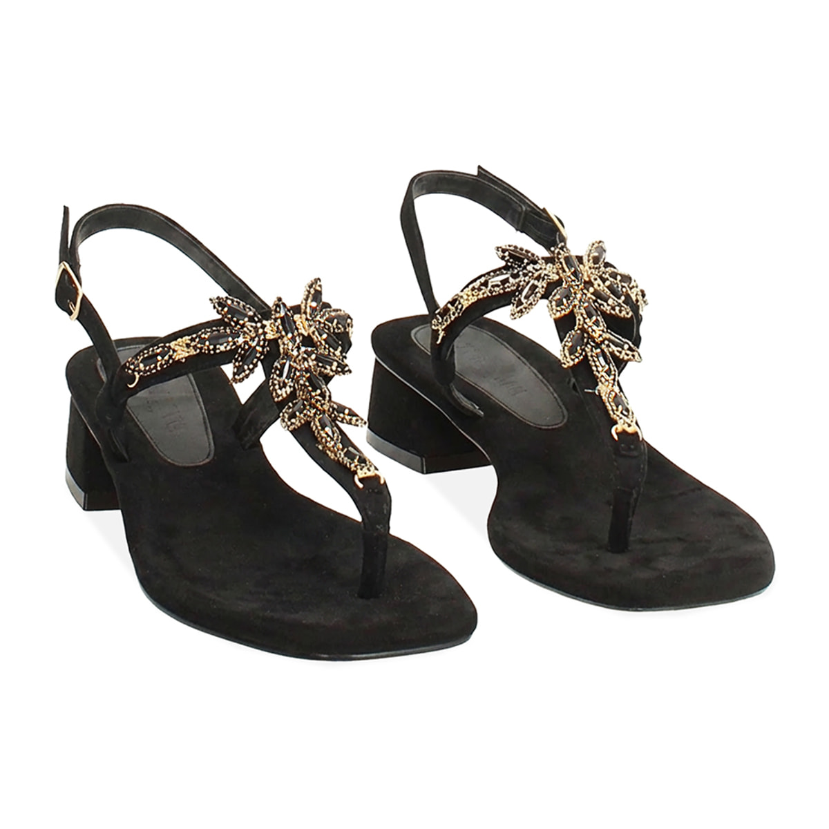 Sandalias negras tacón 3,4 cm con pedrería