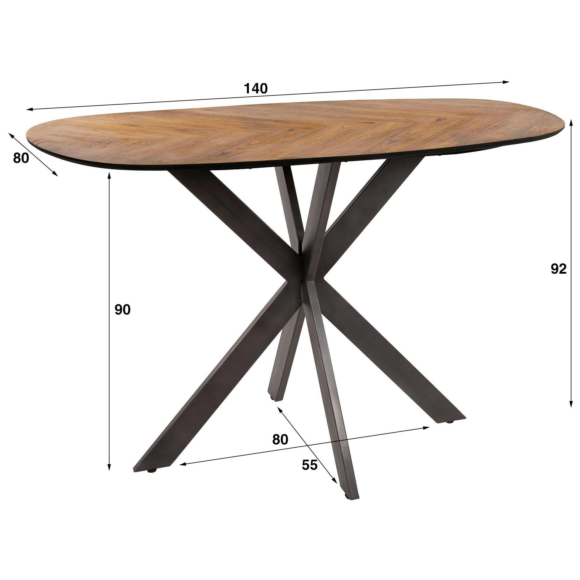 Table bar teck bords arrondis motif chevron 140 cm MAYA