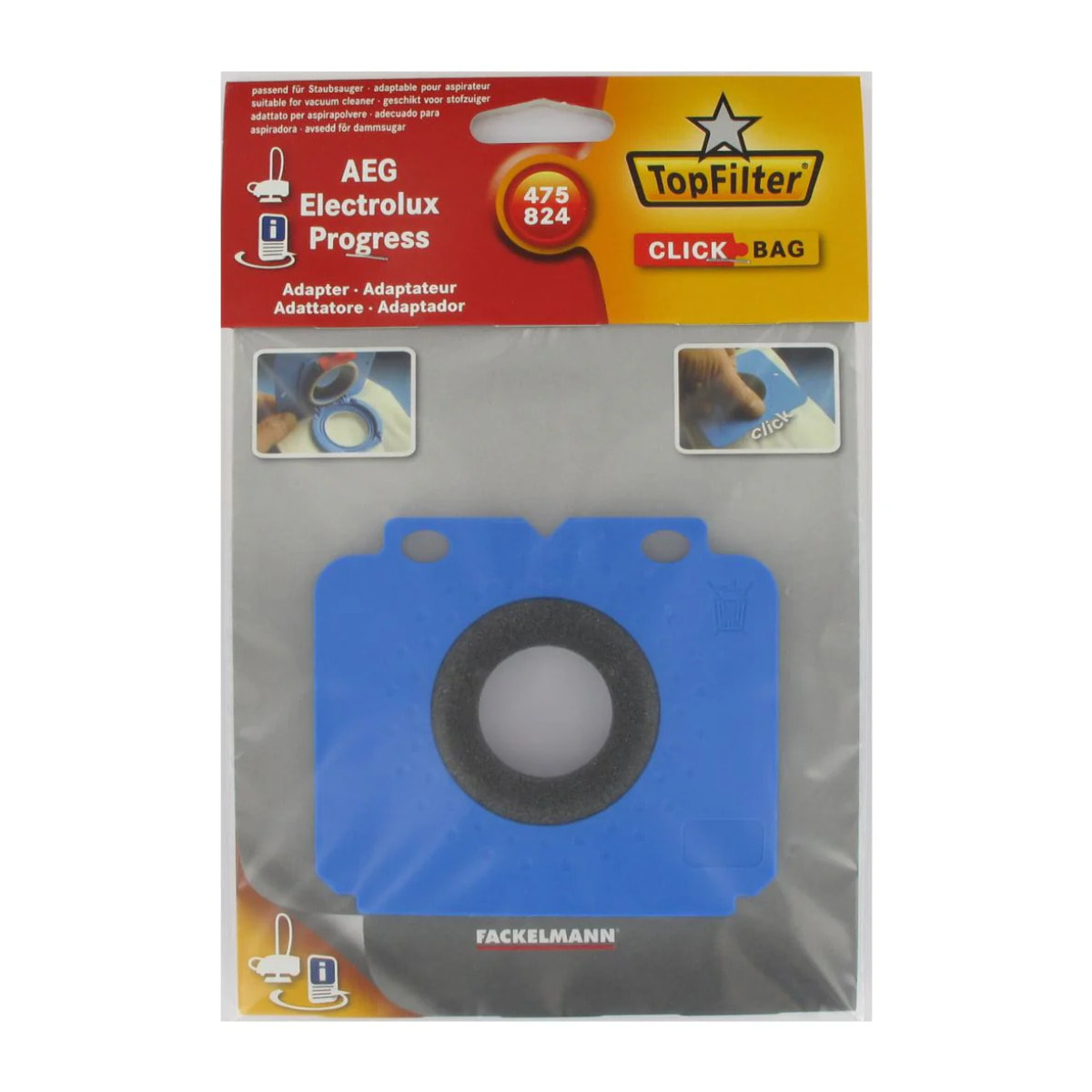 Boite de 4 sacs aspirateurs universels Top Filter avec Adaptateur Click Bag pour aspirateurs AEG 475/824
