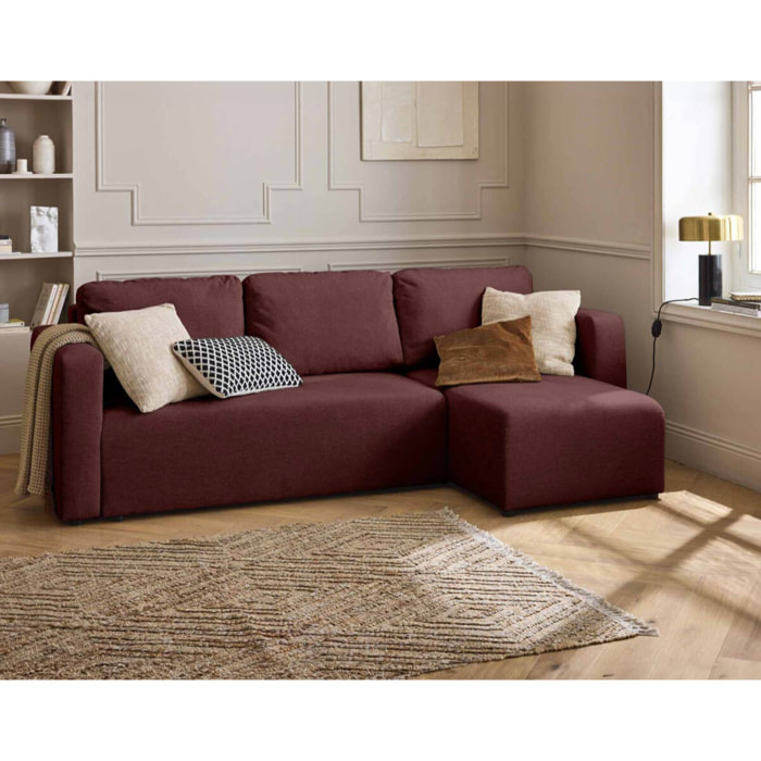 Canopy - canapé d'angle réversible - 4 places - convertible avec coffre - en tissu texturé - Prune
