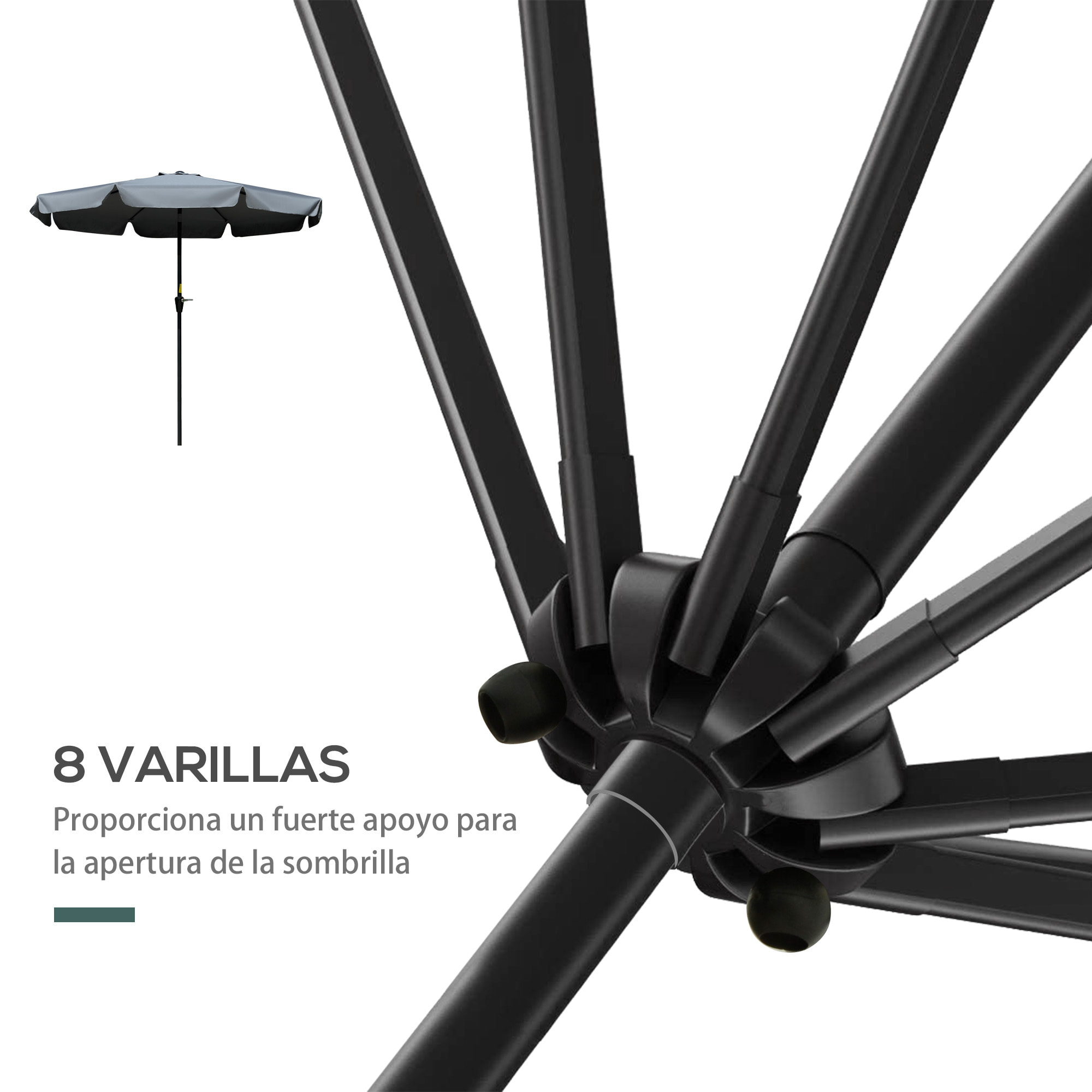 Sombrilla Terraza Exterior Ø266 cm Sombrilla de Jardín Inclinable con Protección UV50+ Poste de Aluminio y Manivela Parasol para Patio Terraza Gris Oscuro