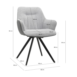 Fauteuil rotatif 180 en tissu soft avec accoudoirs - 2 coloris - ODILE