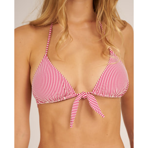 Top de bikini triángulo con lazo y estampado de rayas