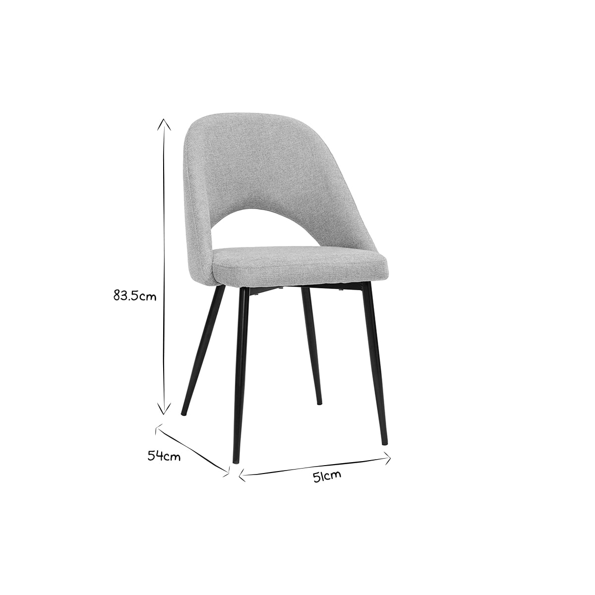 Chaises vintage en tissu effet velours texturé gris et métal noir (lot de 2) COSETTE