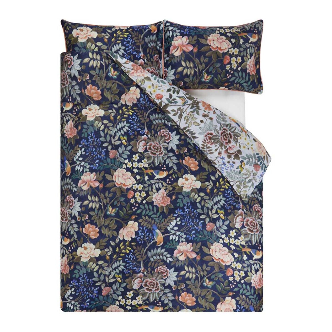 Housse de couette imprimée en satin de coton, PORCELAIN DE CHINE, Bleu Midnight