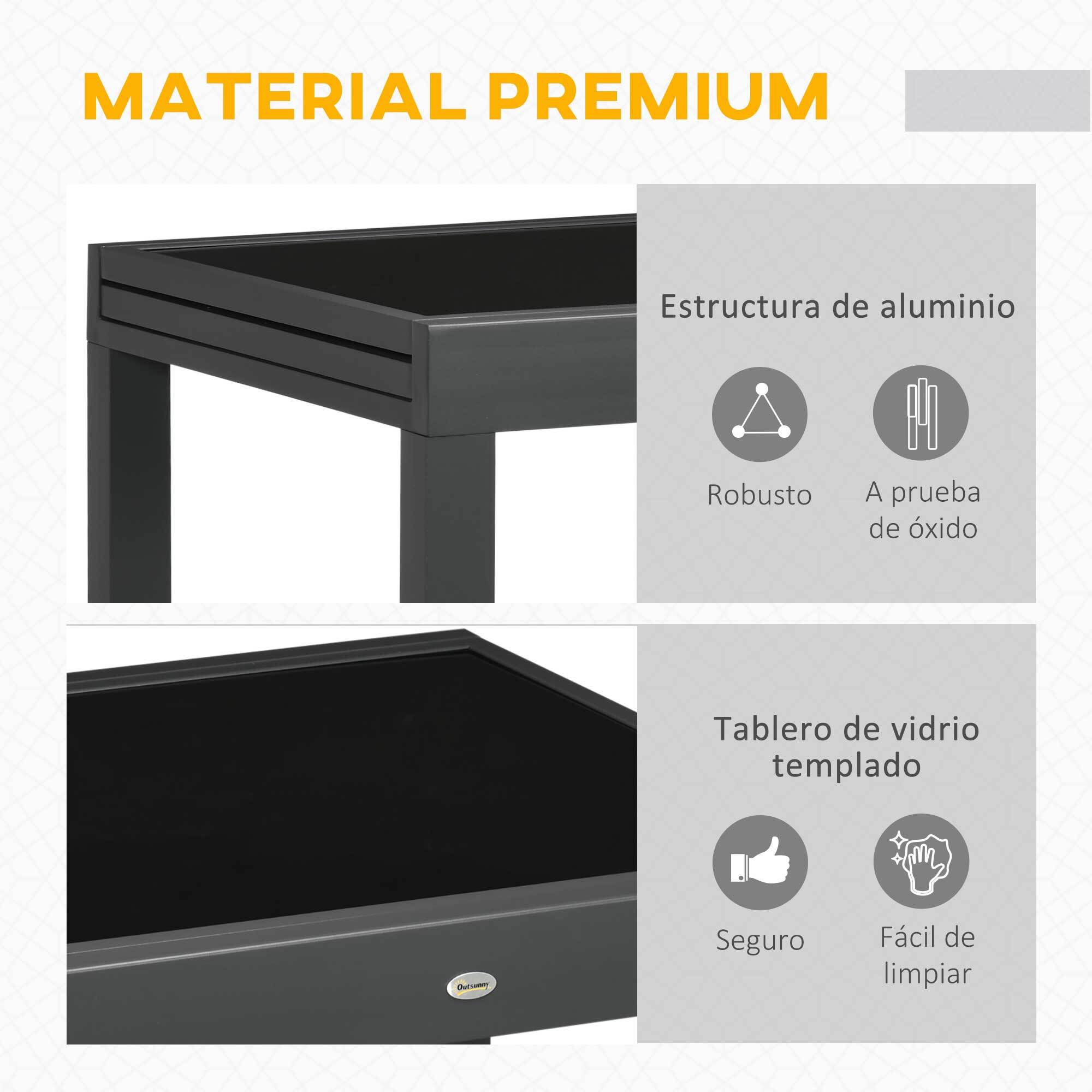 Mesa de Jardín Extensible de Aluminio Mesa de Comedor Rectangular con Encimera de Vidrio Templado Carga 50 kg para Terraza 80-160x80x75 cm Negro