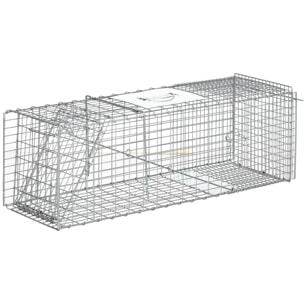 Trampa para Animales Vivos Plegable 93x31x34,5 cm Jaula de Captura de Alambre con Puerta y Asa para Conejos Ratas Roedores Plata