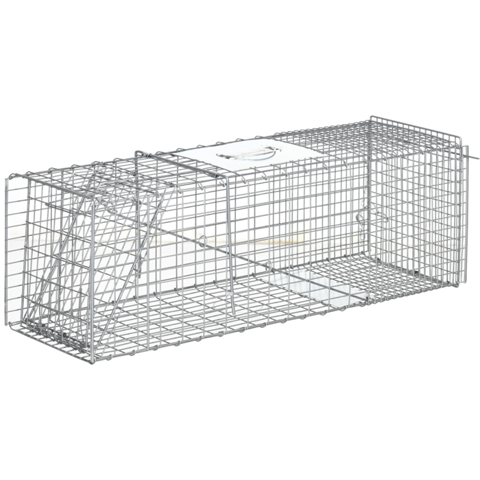 Trampa para Animales Vivos Plegable 93x31x34,5 cm Jaula de Captura de Alambre con Puerta y Asa para Conejos Ratas Roedores Plata