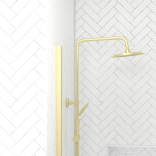 Pack Paroi 120x200 + Bras + Receveur Linéaire acrylique 80x120 + Colonne Thermostatique - Or Brossé