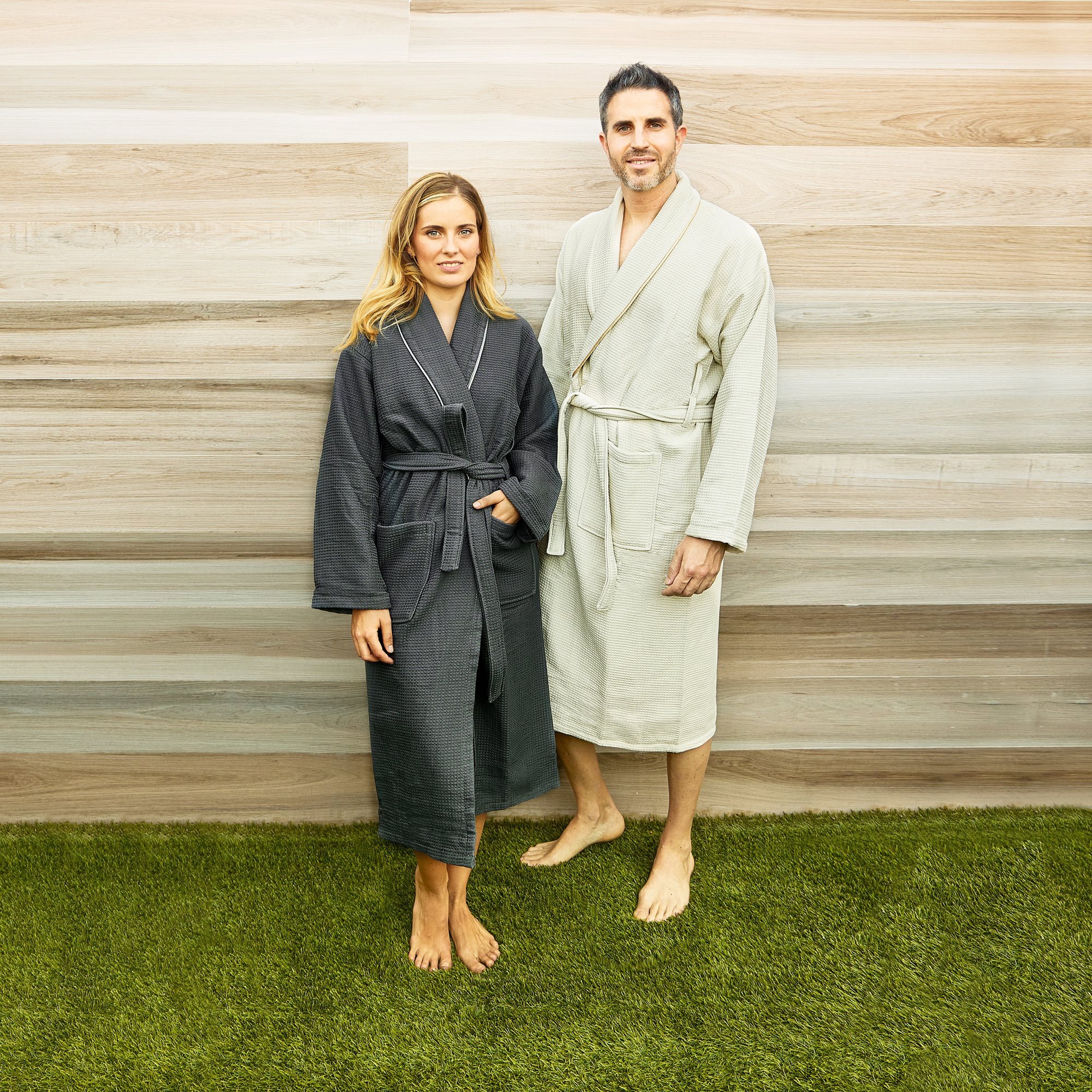 Albornoz l/xl 360 gr/m2 nido de abeja 100% algodón gris