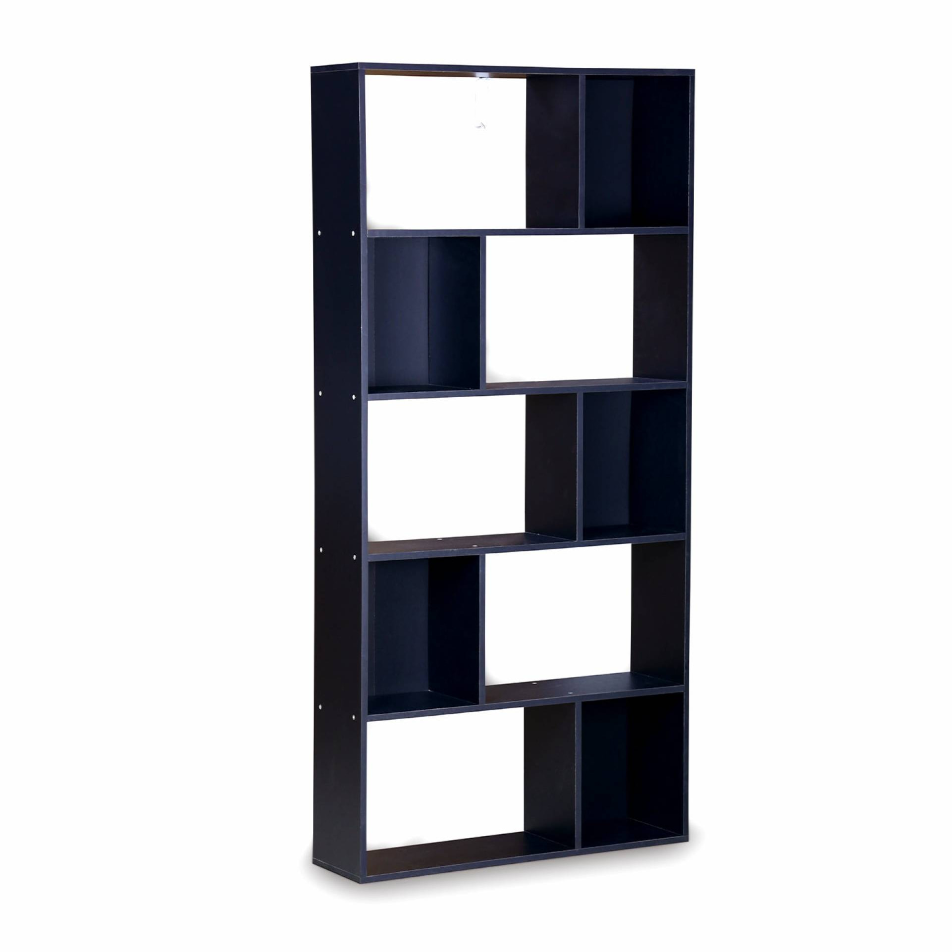 Bibliothèque design asymétrique – Pieter – 5 étagères. 10 compartiments de rangement. 83x23x173cm