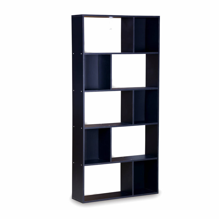 Bibliothèque design asymétrique – Pieter – 5 étagères. 10 compartiments de rangement. 83x23x173cm