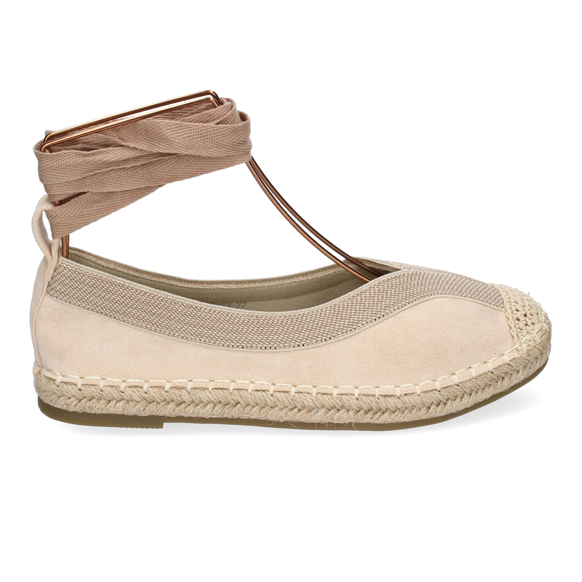 Bailarina de Mujer con Yute, Diseño Moderno con Puntera Bordada y Cintas