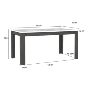 Table de repas extensible gris foncé et blanc 160/207 cm - MONACO