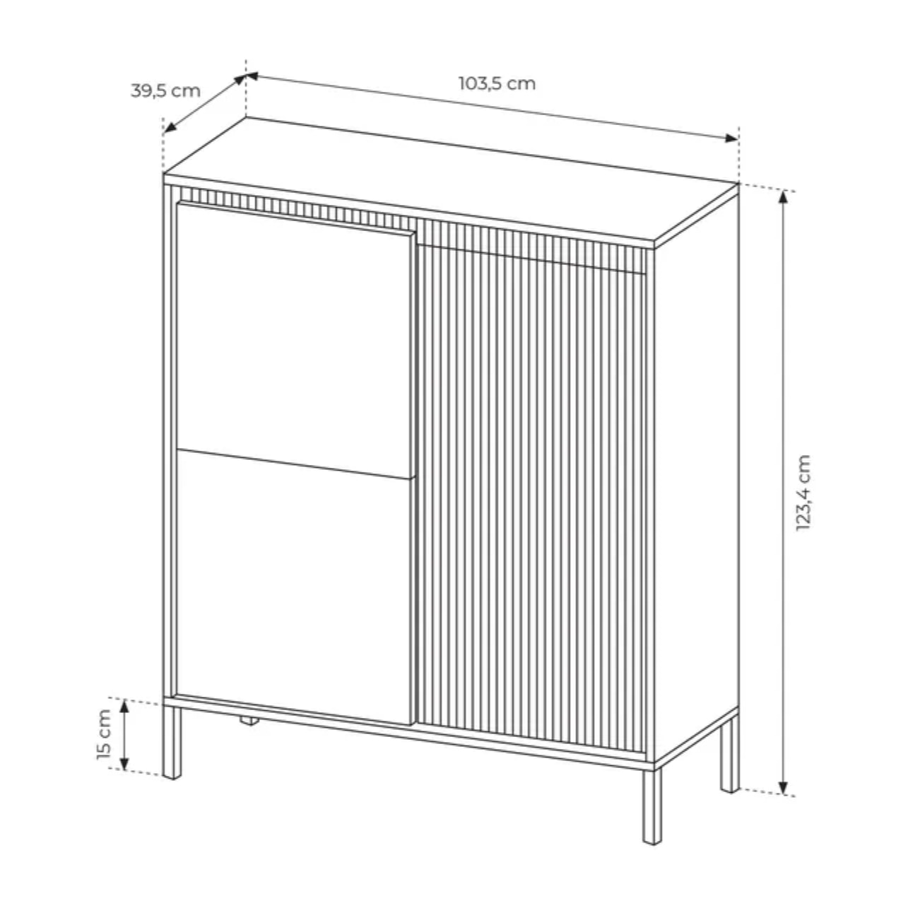 Credenza Alta 3 Ante Push To Open Con 5 Ripiani 7 Vani Mobile Soggiorno Salotto Zona Living Design Moderno Minimal 103.5 x 123.4 x 39.5 Cm Nero