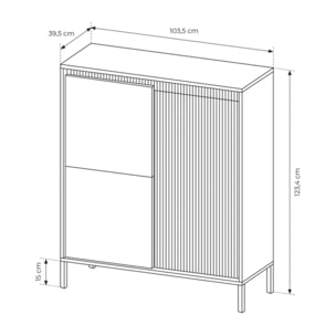 Credenza Alta 3 Ante Push To Open Con 5 Ripiani 7 Vani Mobile Soggiorno Salotto Zona Living Design Moderno Minimal 103.5 x 123.4 x 39.5 Cm Nero