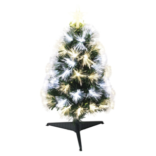 Árbol de navidad de fibra óptica con 60 luces led blanco y blanco cálido y 8 funciones de color h.60cm