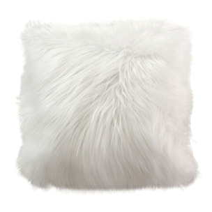 Coussin déhoussable imitation fourrure  long poil - Blanc