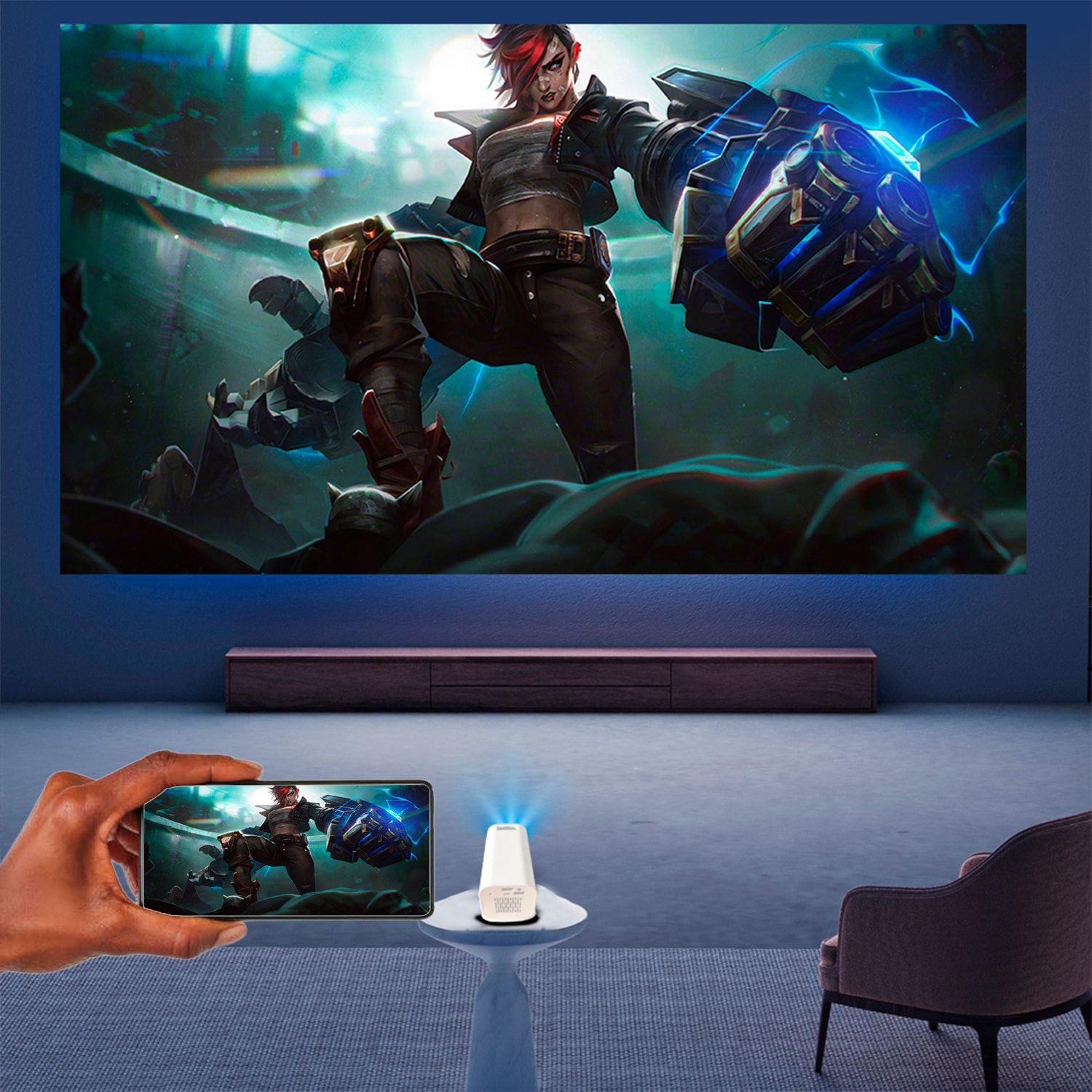 Mini proyector LCD regulable 180º. Wifi 6, duplicación de pantalla, 1080p con hasta 300 pulgadas de proyección y enfoque manual.