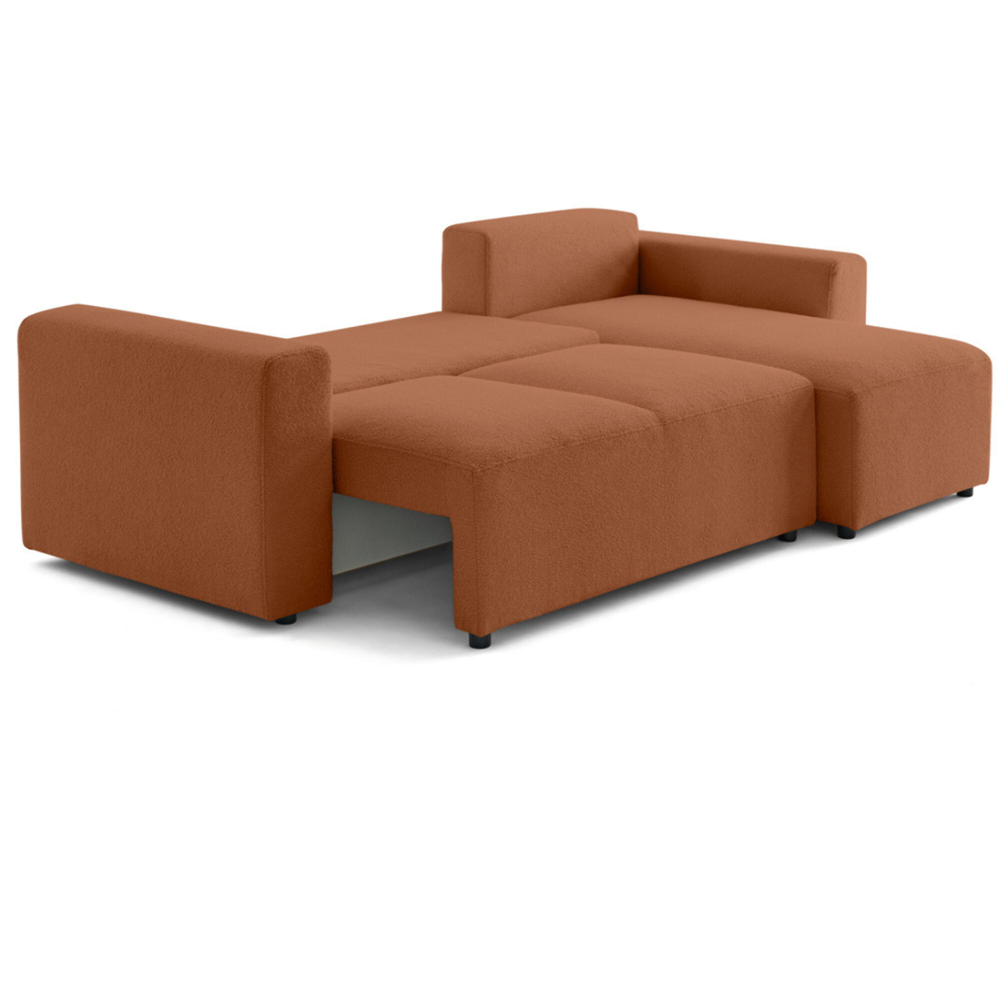 Livy - canapé d'angle réversible 4 places convertible avec coffre en tissu bouclette - Terracotta