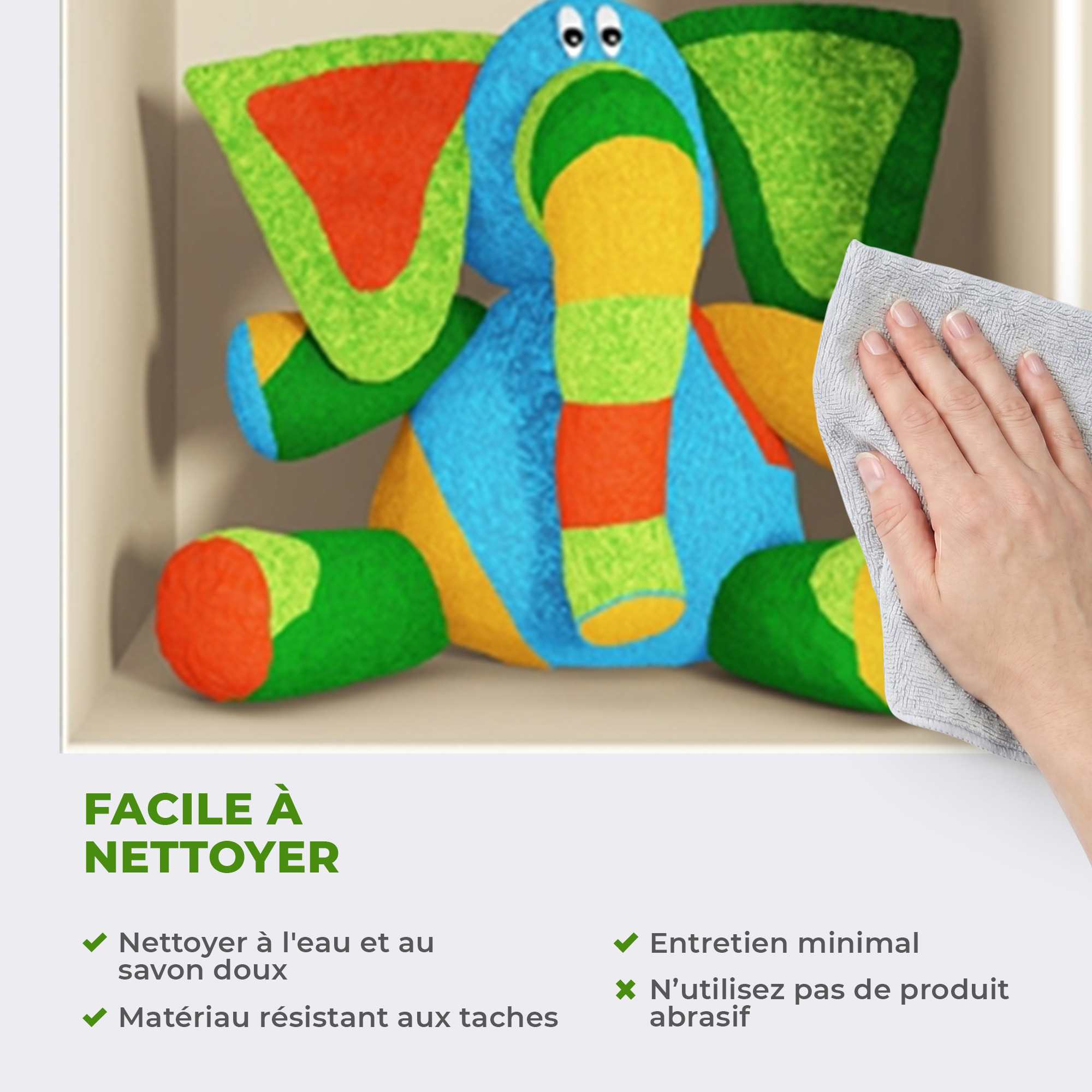 Stickers muraux 3D | Sticker Mural Autocollant effet 3D jouets Ãƒâ€°léphant, lapin gris et lapin en couleurs - Stickers adhésifs 3D Chambre Salon Trompe l'oeil