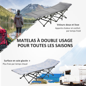 Lit de camp lit d'appoint pliable - pochette rangement, tétière, sac de transport, matelas inclus métal Oxford gris