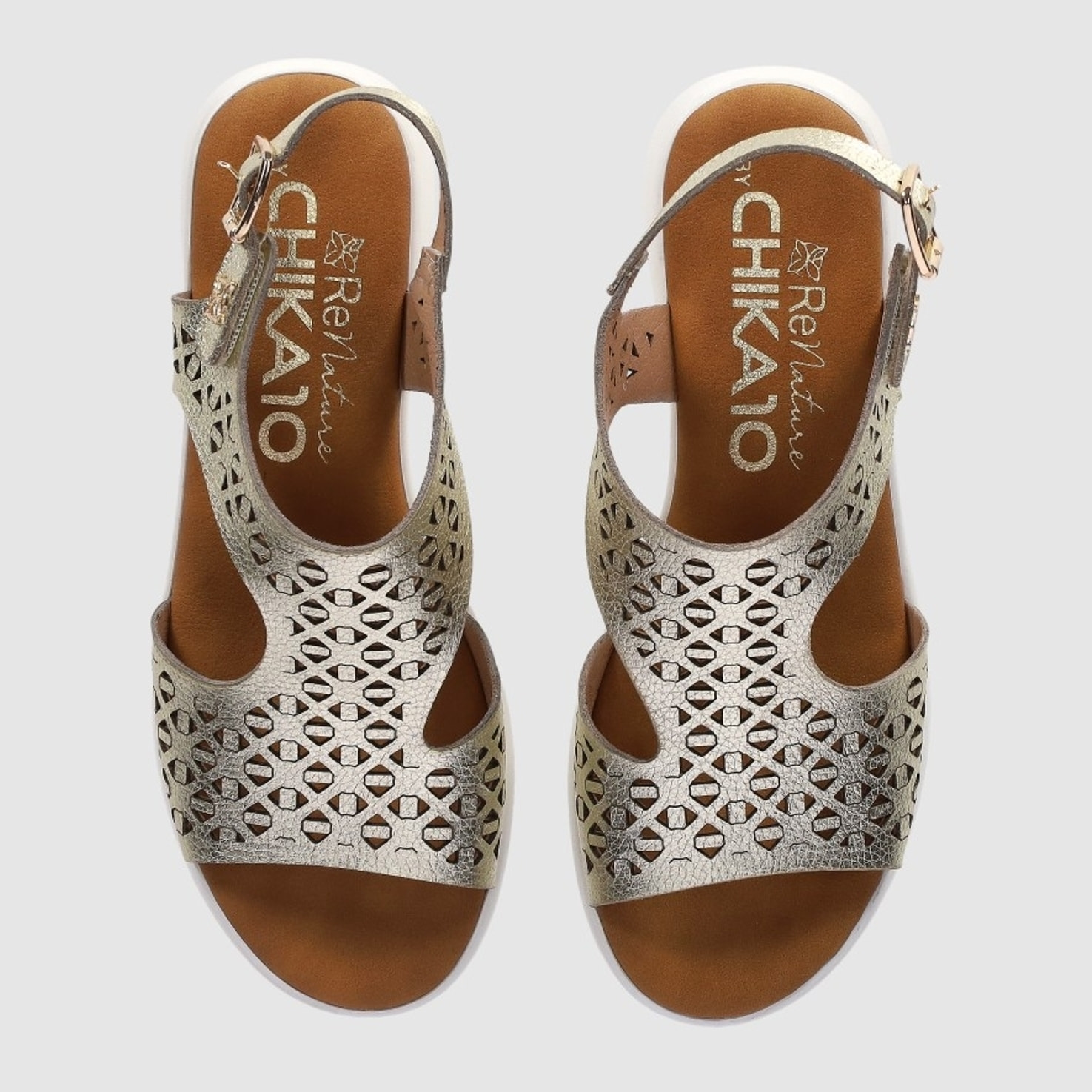 Sandalias de Piel - Oro - Tacón: 3 cm