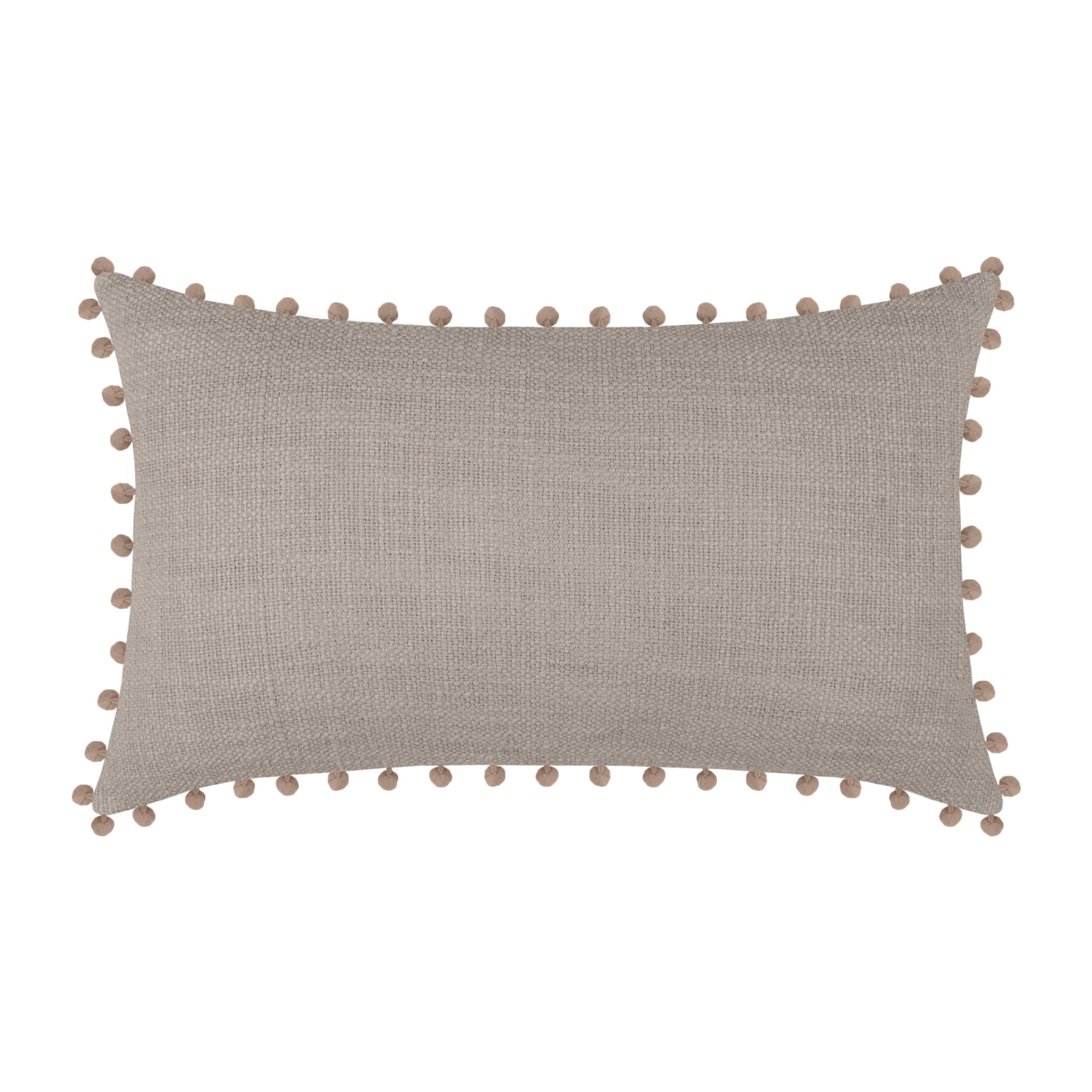Coussin rectangulaire en coton déhoussable à pompons - Naturel