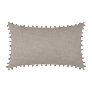 Coussin rectangulaire en coton déhoussable à pompons - Naturel