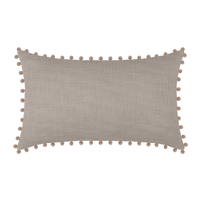 Coussin rectangulaire en coton déhoussable à pompons - Naturel