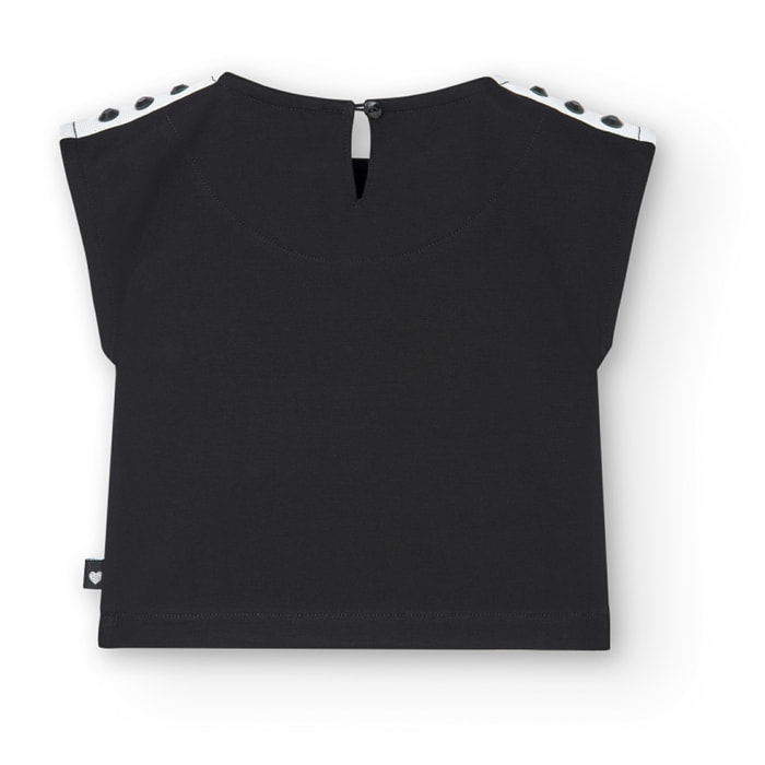 Camiseta niña, algodón lisa, cuello redondo, tirantes, negro