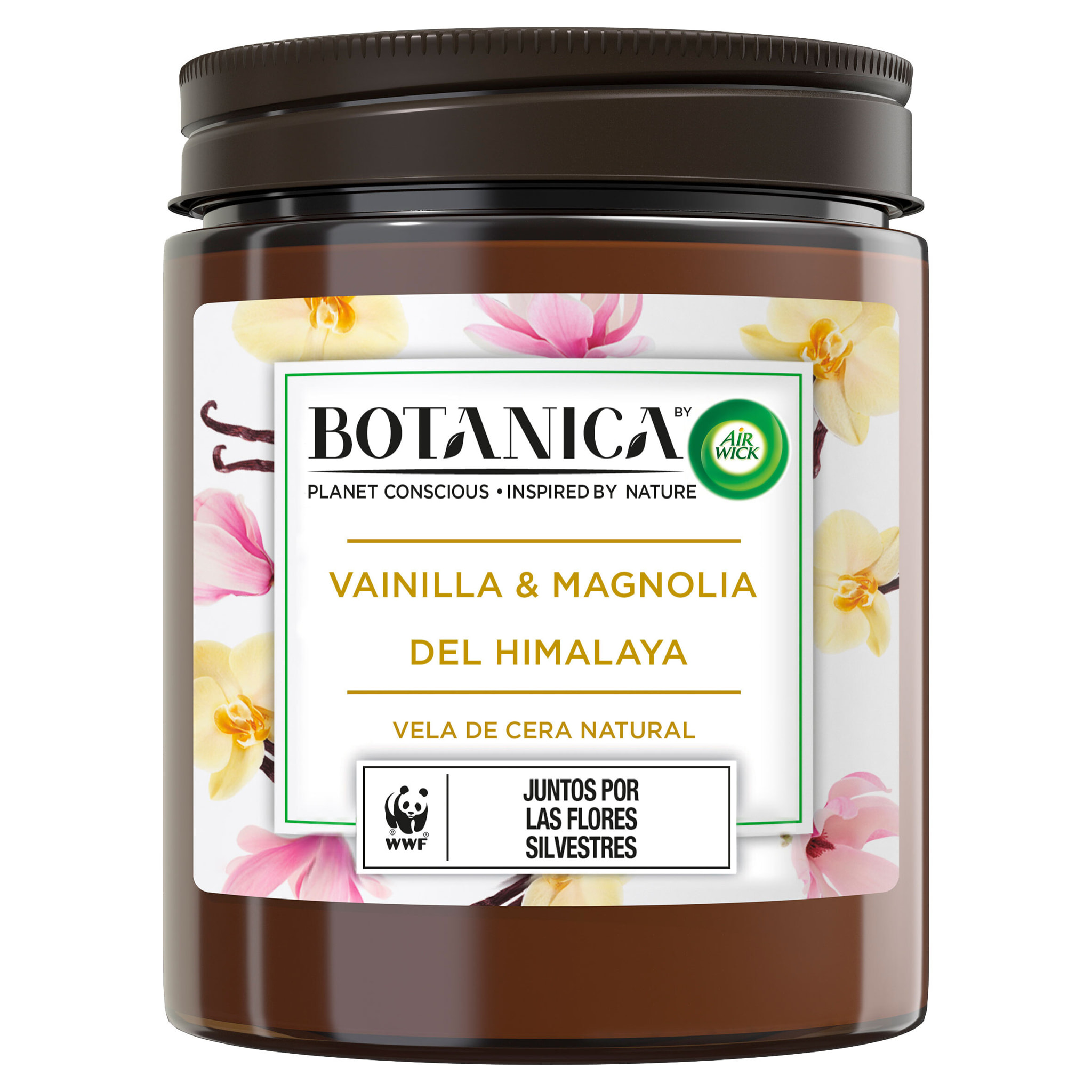 Botanica by Air Wick Vela aromática de cera natural, aroma Vainilla y Magnolia del Himalaya - 205g