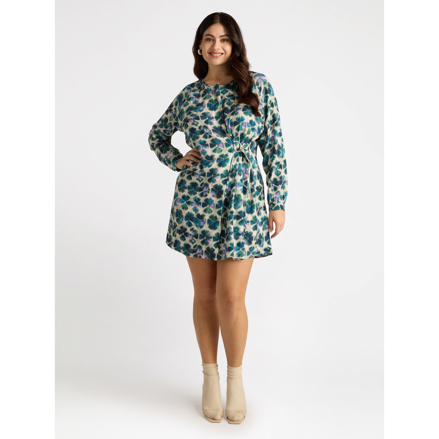 Fiorella Rubino - Vestito corto stampato con cintura - Verde