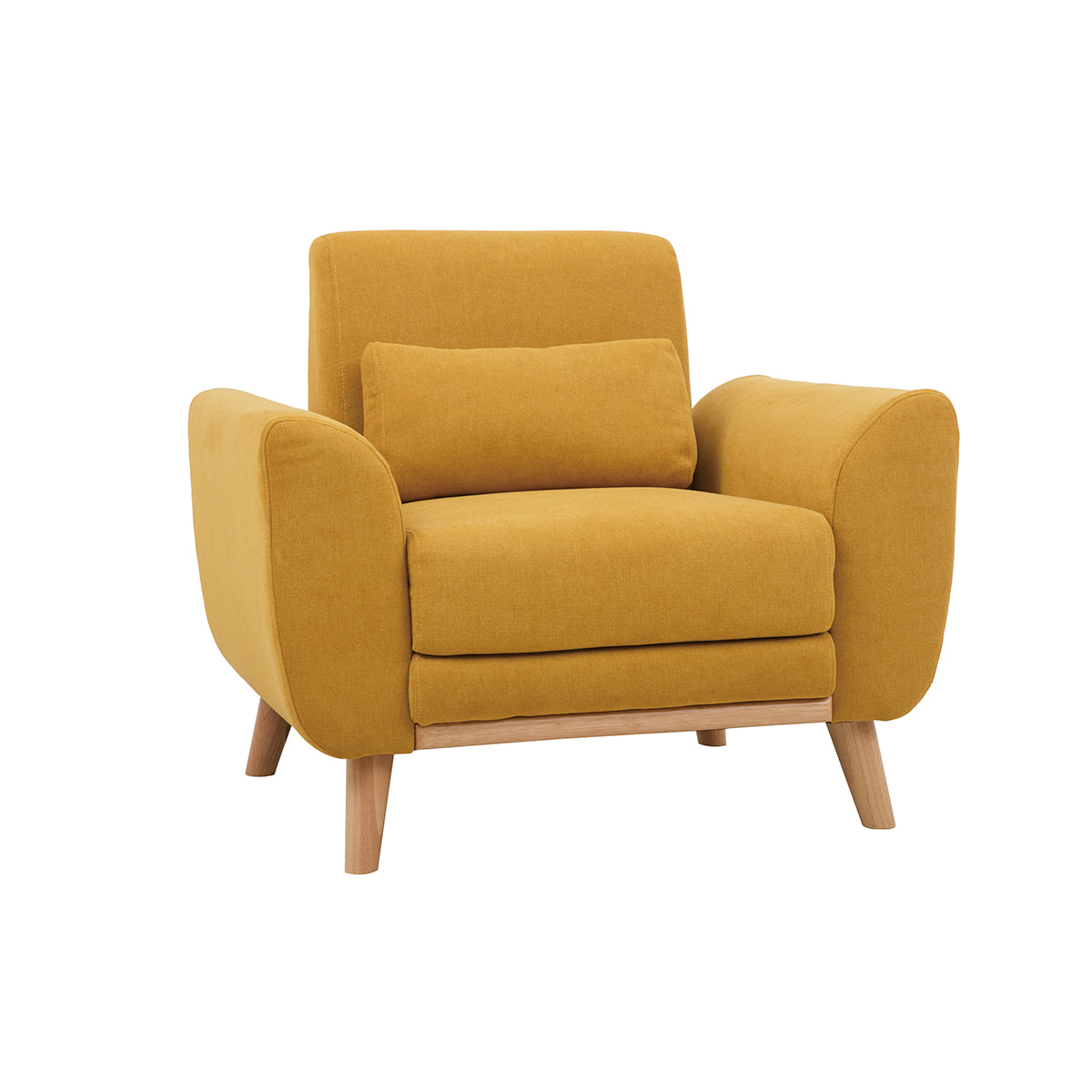 Fauteuil scandinave en tissu effet velours jaune moutarde et bois clair  EKTOR