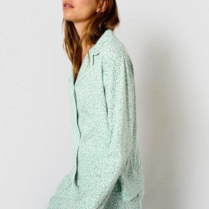 Pigiama lungo in cotone stile camicia veleta, verde tiffany
